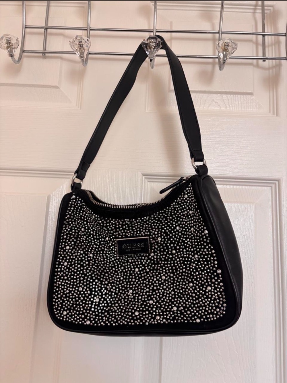 GUESS Black Shoulder Bag with Crystal Stud Detail